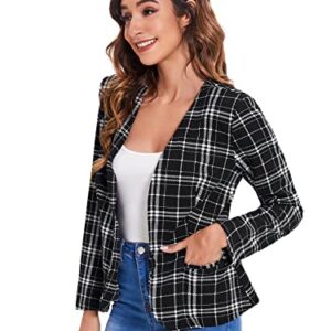 Milumia Women Elegant Open Front Plaid Blazer Work Office Jacket Outwear Z Black and White Medium