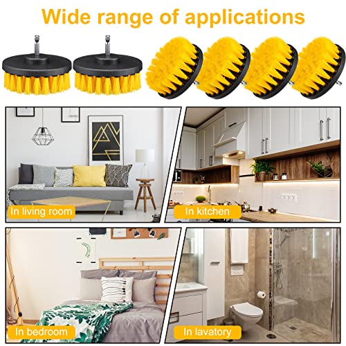 6 Pcs Drill Brush Attachment Power Scrubber Cleaning Kit Multi Purpose Drill Brush Set Drill Scrubber Brush Kit Cleaning Brushes for Drill Bathroom Surfaces Tub Grout Shower Kitchen (Yellow)