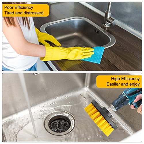 6 Pcs Drill Brush Attachment Power Scrubber Cleaning Kit Multi Purpose Drill Brush Set Drill Scrubber Brush Kit Cleaning Brushes for Drill Bathroom Surfaces Tub Grout Shower Kitchen (Yellow)