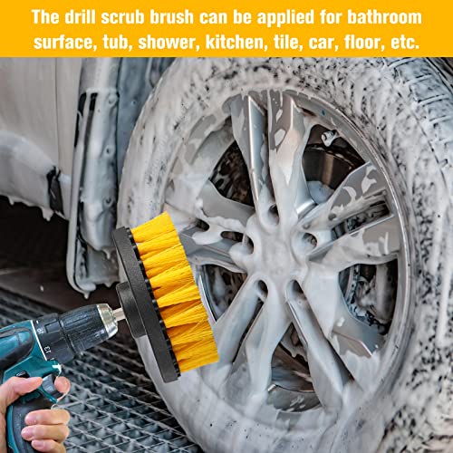 6 Pcs Drill Brush Attachment Power Scrubber Cleaning Kit Multi Purpose Drill Brush Set Drill Scrubber Brush Kit Cleaning Brushes for Drill Bathroom Surfaces Tub Grout Shower Kitchen (Yellow)