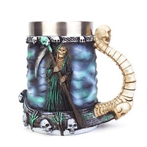 ktotkmota grim reaper mug 304 stainless steel resin material beer stein coffee cup halloween dead skulls reaper decoration cup(20 oz)