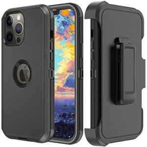 tashhar phone case for iphone 13 pro max phone, heavy duty hard shockproof armor protector case cover with belt clip holster for apple iphone 13 pro max 5g 2021 phone case (black)