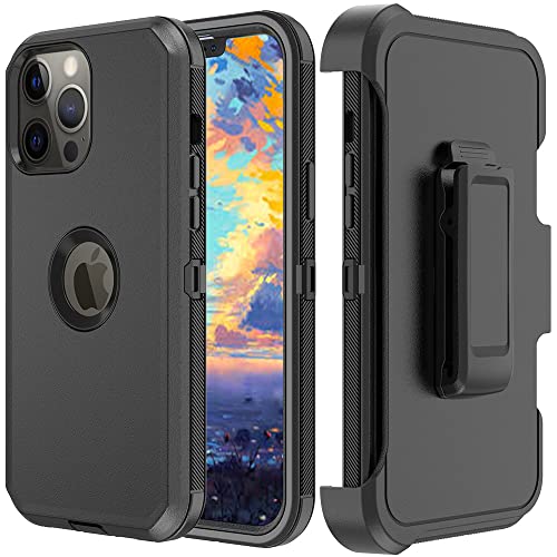 TASHHAR Phone Case for iPhone 13 Pro Max Phone, Heavy Duty Hard Shockproof Armor Protector Case Cover with Belt Clip Holster for Apple iPhone 13 Pro Max 5G 2021 Phone Case (Black)
