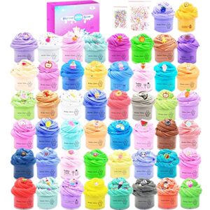 50 pack slime kit for girls and boys -cotten candy fruit slime for school education rewards, diy putty sludge ,super soft and non-sticky, party favor for kids,stress relief toy.