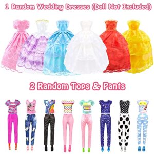 84 Pack Doll Clothes and Accessories with Doll Closet for 11.5 Inch Doll Fashion Design Kit Girl Doll Dress Up Including Wedding Dress Fashion Dress Outfits Tops and Pants Shoes Hangers Bags Necklaces