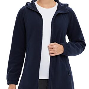 BALEAF Women's Fleece Jacket Long Zip Up Hoodie Lightweight Thermal Sweater Coat for Hiking Travel Navy Blue XL