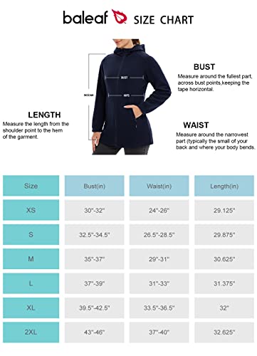 BALEAF Women's Fleece Jacket Long Zip Up Hoodie Lightweight Thermal Sweater Coat for Hiking Travel Navy Blue XL