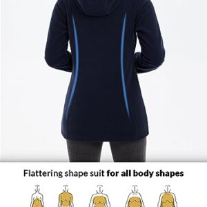 BALEAF Women's Fleece Jacket Long Zip Up Hoodie Lightweight Thermal Sweater Coat for Hiking Travel Navy Blue XL