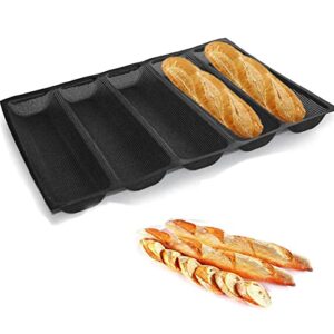 meajore baguette pan, nonstick perforated silicone bread pan, 5 slots french bread baking pan (17.7x13.4x1.4 inch)