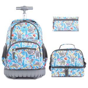 seastig rolling backpack 16 inch wheeled backpack with lunch bag & pencil case roller backpack set carry-on bag school travel
