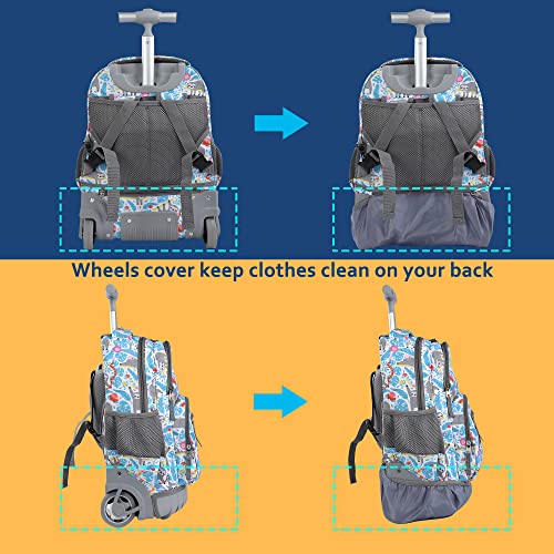 seastig Rolling Backpack 16 inch Wheeled Backpack with Lunch Bag & Pencil Case Roller Backpack Set Carry-on Bag School Travel