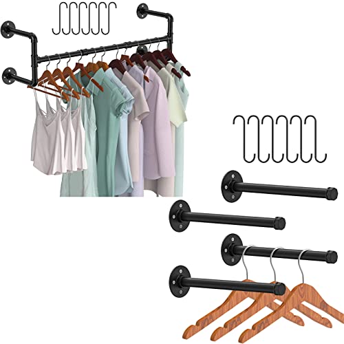 Folews Industrial Pipe Clothing Rack Wall Mounted 48.8 Inch Wall Clothing Rack Garment Rack for Hanging Clothes Coats Laundry Room Organizer Storage Hanger Shelf Space Saving