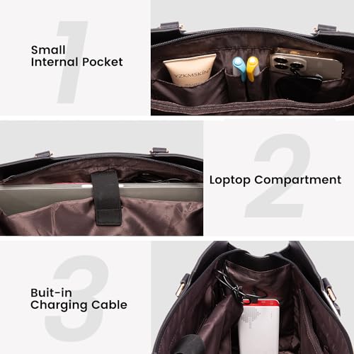 LOVEVOOK Laptop Bag for Women, Large Computer Tote Bag Handbag Shoulder Bag With Clutch Purse, Business Work Briefcase Travel Bag, 2 PCs 15.6-inch, Black-White