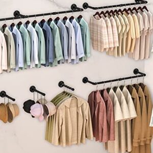 Industrial Pipe Clothing Rack Wall Mounted - Folews 48.8 Inch Wall Clothing Rack Garment Rack for Hanging Clothes Coats Laundry Room Organizer Storage Hanger Shelf Space Saving