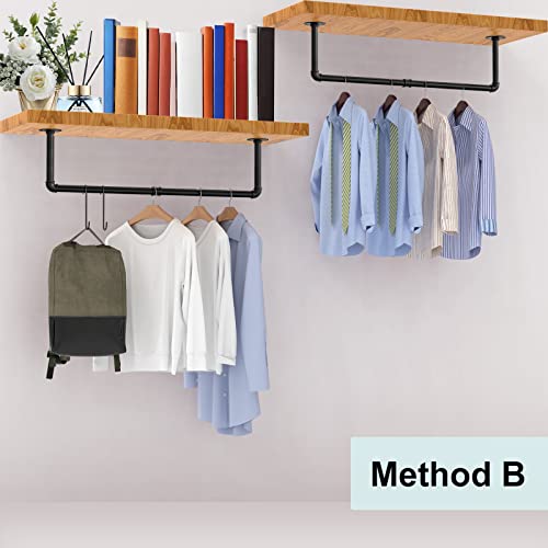 Industrial Pipe Clothing Rack Wall Mounted - Folews 48.8 Inch Wall Clothing Rack Garment Rack for Hanging Clothes Coats Laundry Room Organizer Storage Hanger Shelf Space Saving