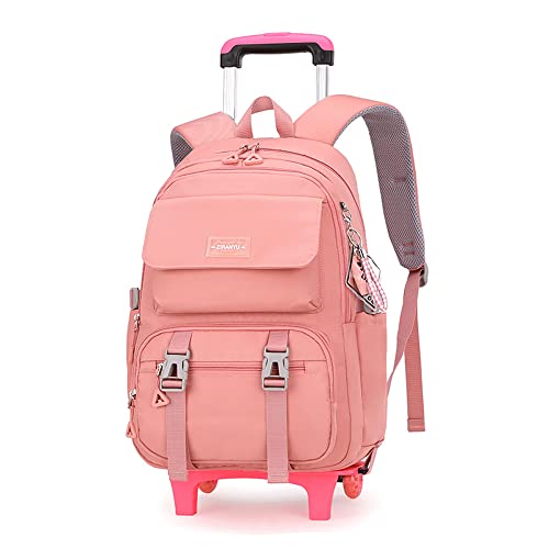 Rolling Backpack for Girls Solid Color Kids Trolley Bookbags with Wheels Elementary School Students Schoolbag Large