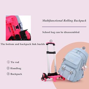 Rolling Backpack for Girls Solid Color Kids Trolley Bookbags with Wheels Elementary School Students Schoolbag Large