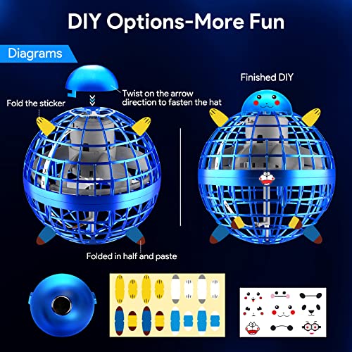 Flying Orb Ball Toy 2023 Upgraded, Hover Orb Ball with Lights, Hand Controlled Flying Spinner Mini Drone Ball, Magic Boomerang Ball Drone, Cool Toys Birthday Gift for Kids Adults Indoor Outdoor (Blue)