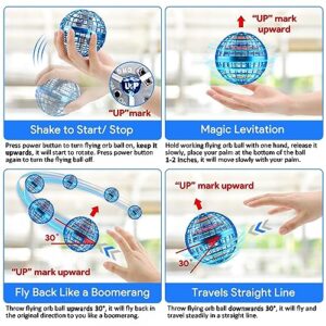 Flying Orb Ball Toy 2023 Upgraded, Hover Orb Ball with Lights, Hand Controlled Flying Spinner Mini Drone Ball, Magic Boomerang Ball Drone, Cool Toys Birthday Gift for Kids Adults Indoor Outdoor (Blue)