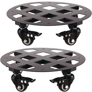 2 Packs Metal Plant Caddy with Wheels 12” Heavy-Duty Wrought Iron Rolling Plant Stands with Casters Indoor and Outdoor Plant Pot Roller Base Plant Saucer Movers Black, Strong Load Capacity