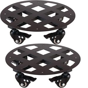 2 packs metal plant caddy with wheels 12” heavy-duty wrought iron rolling plant stands with casters indoor and outdoor plant pot roller base plant saucer movers black, strong load capacity