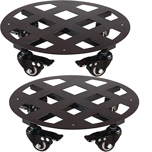 2 Packs Metal Plant Caddy with Wheels 12” Heavy-Duty Wrought Iron Rolling Plant Stands with Casters Indoor and Outdoor Plant Pot Roller Base Plant Saucer Movers Black, Strong Load Capacity