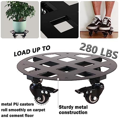 2 Packs Metal Plant Caddy with Wheels 12” Heavy-Duty Wrought Iron Rolling Plant Stands with Casters Indoor and Outdoor Plant Pot Roller Base Plant Saucer Movers Black, Strong Load Capacity