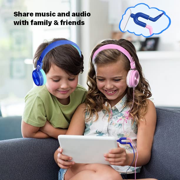 ADOOPE [2PACK Kids Headphones with Microphones 91dB Volume Limit Designed for Kids Boys and Girls, Wired Kids Headset with Share Splitter, HD Sounds on-Ear Headphones for Tablets, iPad, Fire Tablet