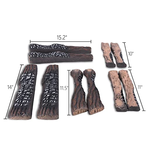 vchin Gas Fireplace Logs, 10 Piece Ceramic Logs for Fireplace and Fire Pit, Heat Resistant Realistic Logs, Stackable Fake Logs Set - Gas, Propane, Electric Fireplace Indoor Insert