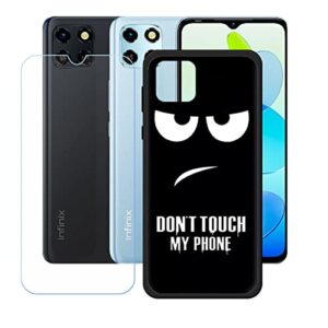 fzym case for infinix smart 6 hd + tempered glass screen protector protective film,soft gel black case shell tpu silicone protection phone cover for infinix smart 6 hd (6.6") - op11