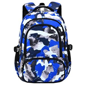 yvechus camo backpack for kids, lightweight camo backpack elementary middle school backpack water repellent bookbag (camo blue)