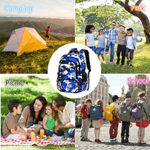 Yvechus Camo Backpack for Kids, Lightweight Camo Backpack Elementary Middle School Backpack Water Repellent Bookbag (Camo Blue)