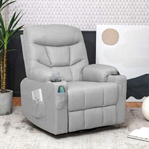 Giantex Swivel Rocker Recliner Chairs with Massage and Heating, 360 Degree Swivel Single Sofa w/Remote Control, 4 Pockets & 2 Cup Holders, Glider Chair for Nursery Living Room Bedroom (Grey)