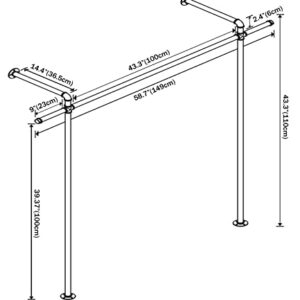 Anynice Industrial Pipe Clothing Rack,Industrial Clothing Rack, Clothing Rods for Hanging Clothes,Clothes Rack,Wall Mounted Garment Rack (58.7" W x 14.4" D x43.3 H, ANY-BF11)