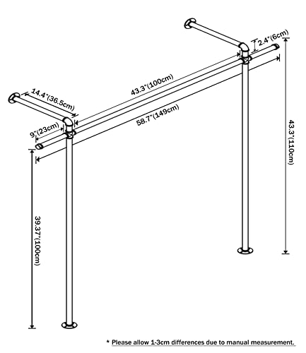 Anynice Industrial Pipe Clothing Rack,Industrial Clothing Rack, Clothing Rods for Hanging Clothes,Clothes Rack,Wall Mounted Garment Rack (58.7" W x 14.4" D x43.3 H, ANY-BF11)