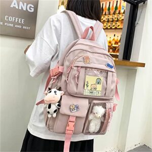 Stylifeo Kawaii Backpack with Cute Cow Plush Cute Pin Accessories Large Capacity Aesthetic School Bags Cute Bookbag for Girls Teen (Pink)