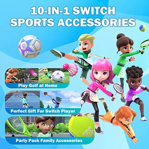 BRHE Nintendo Switch Sports Accessories Bundle10 in 1 Family Accessories Kit for Switch Sports Games:Tennis Rackets,Golf Clubs for Mario Golf Super Rush,Soccer Leg Straps,Sword Grips for Chambara Game