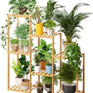 Bamboo Plant Stand Indoor Plants Multiple Plant Stands Wood Outdoor Tiered Plant Shelf for Multiple Plants, 7 Potted Ladder Plant Holder Table Plant Pot Stand for Window Garden Balcony Living Room