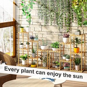 Bamboo Plant Stand Indoor Plants Multiple Plant Stands Wood Outdoor Tiered Plant Shelf for Multiple Plants, 7 Potted Ladder Plant Holder Table Plant Pot Stand for Window Garden Balcony Living Room