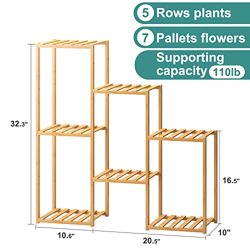 Bamboo Plant Stand Indoor Plants Multiple Plant Stands Wood Outdoor Tiered Plant Shelf for Multiple Plants, 7 Potted Ladder Plant Holder Table Plant Pot Stand for Window Garden Balcony Living Room