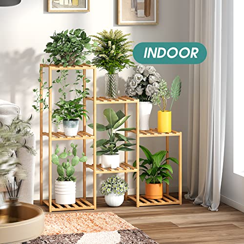 Bamboo Plant Stand Indoor Plants Multiple Plant Stands Wood Outdoor Tiered Plant Shelf for Multiple Plants, 7 Potted Ladder Plant Holder Table Plant Pot Stand for Window Garden Balcony Living Room