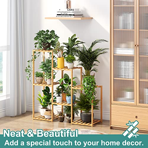 Bamboo Plant Stand Indoor Plants Multiple Plant Stands Wood Outdoor Tiered Plant Shelf for Multiple Plants, 7 Potted Ladder Plant Holder Table Plant Pot Stand for Window Garden Balcony Living Room