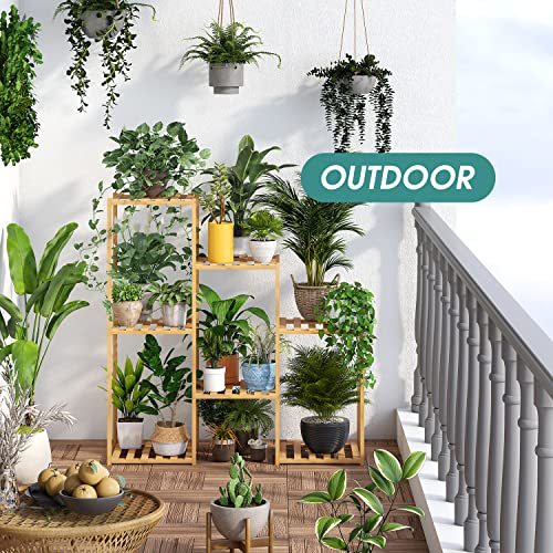 Bamboo Plant Stand Indoor Plants Multiple Plant Stands Wood Outdoor Tiered Plant Shelf for Multiple Plants, 7 Potted Ladder Plant Holder Table Plant Pot Stand for Window Garden Balcony Living Room