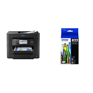 epson workforce pro wf-4830 wireless all-in-one printer, black, large & t822 durabrite ultra -ink standard capacity black & color -cartridge combo pack (t822120-bcs)