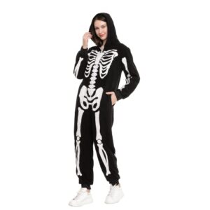 spooktacular creations skeleton family matching pajama jumpsuit for women halloween dressup party role playing themed parties cosplay -s black