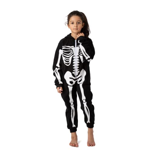 Spooktacular Creations Halloween Unisex Skeleton Costume Pajama Kids Skeleton Jumpsuit Dress Up Party Skeleton Hoodie Cosplayp