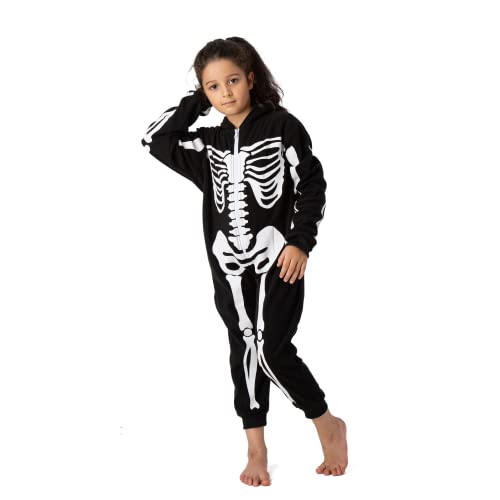 Spooktacular Creations Halloween Unisex Skeleton Costume Pajama Kids Skeleton Jumpsuit Dress Up Party Skeleton Hoodie Cosplayp