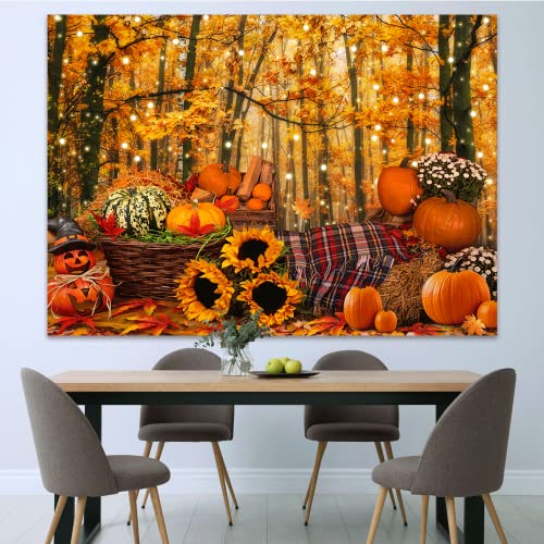 Thanksgiving Day Backdrop Birthday Autumn Maple Forest Leaves Pumpkin Friendsgiving Background Thanksgiving Party Gold Yellow DLH0D350UU 0