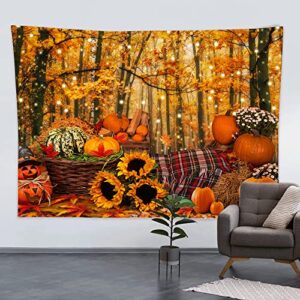 Thanksgiving Day Backdrop Birthday Autumn Maple Forest Leaves Pumpkin Friendsgiving Background Thanksgiving Party Gold Yellow DLH0D350UU 0