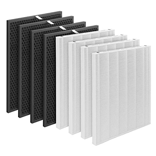 GoKBNY 116130 True HEPA Replacement Filter H Compatible with Winix 5500-2 Purifier and Models AM80, 4-Set Include 4×True HEPA Filters + 4×Activated Carbon Filters